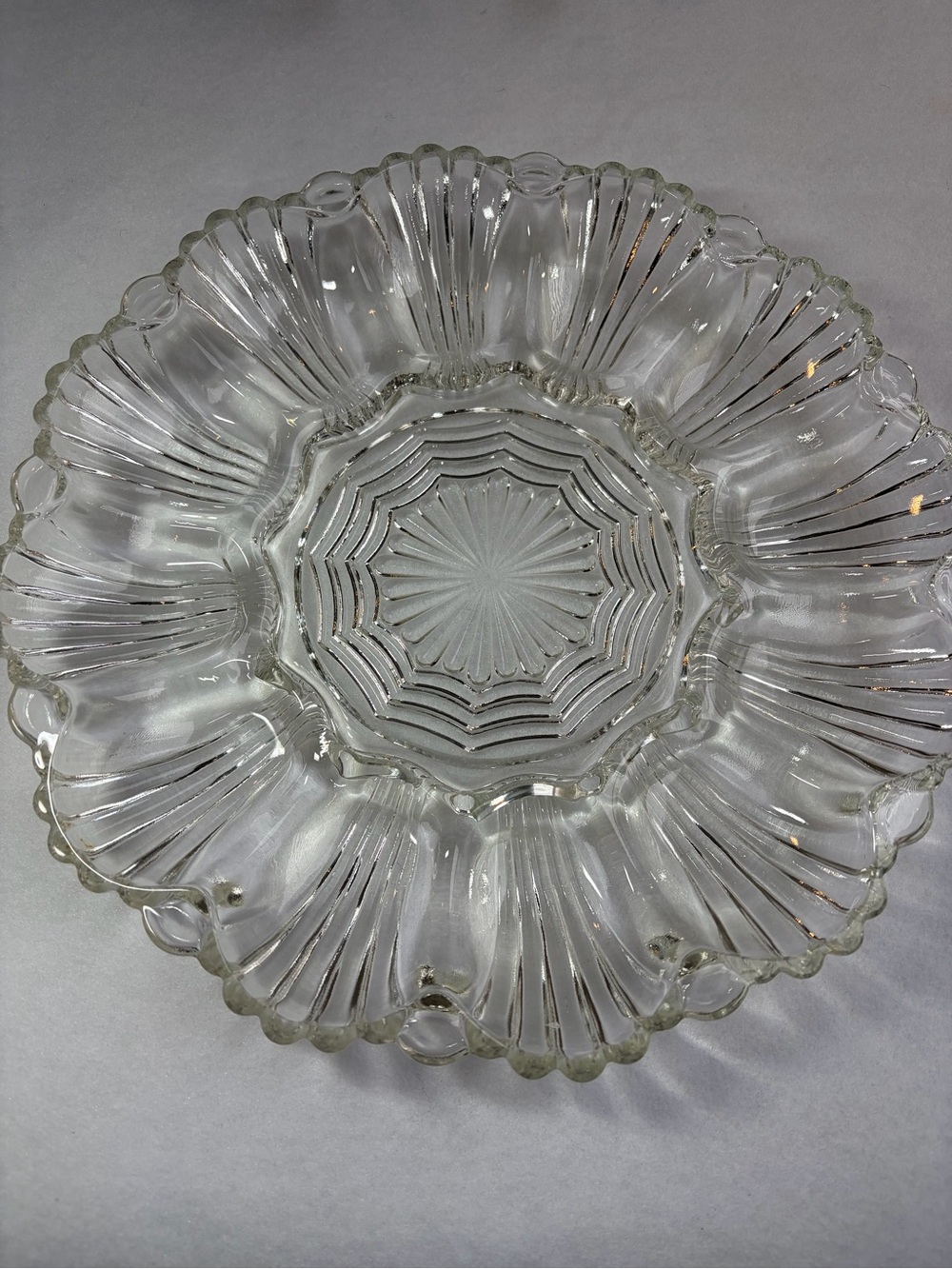 Anchor Hocking Deviled Egg Platter Clear Pressed Glass 10 Inch Wave And Shell